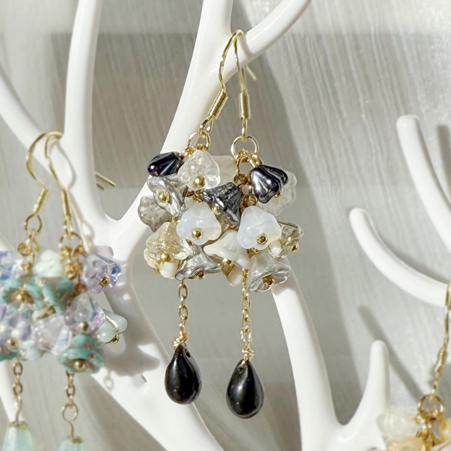 Czech Glass Flower Cluster Dangle Earrings