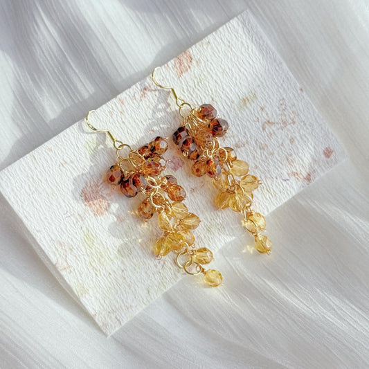 Amber Layered Czech Glass Cluster Earrings