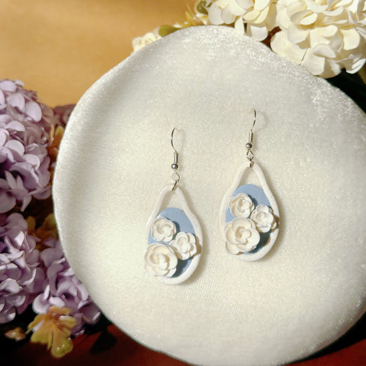 S925 Sterling Silver Hand-sculpted Earrings - Floral Relief (Classic B03)