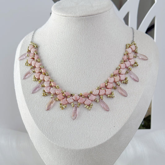 Blush Pink Czech Glass Botanical Necklace