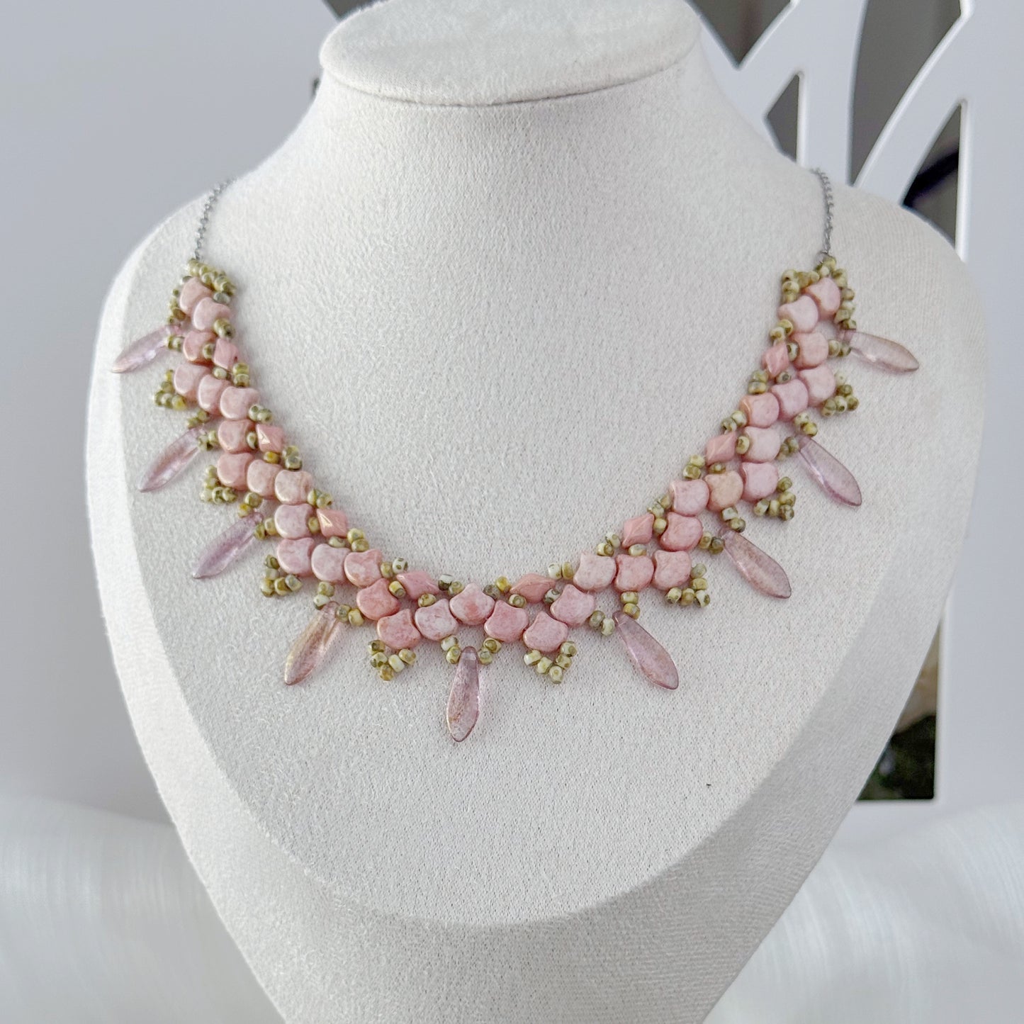 Blush Pink Czech Glass Botanical Necklace