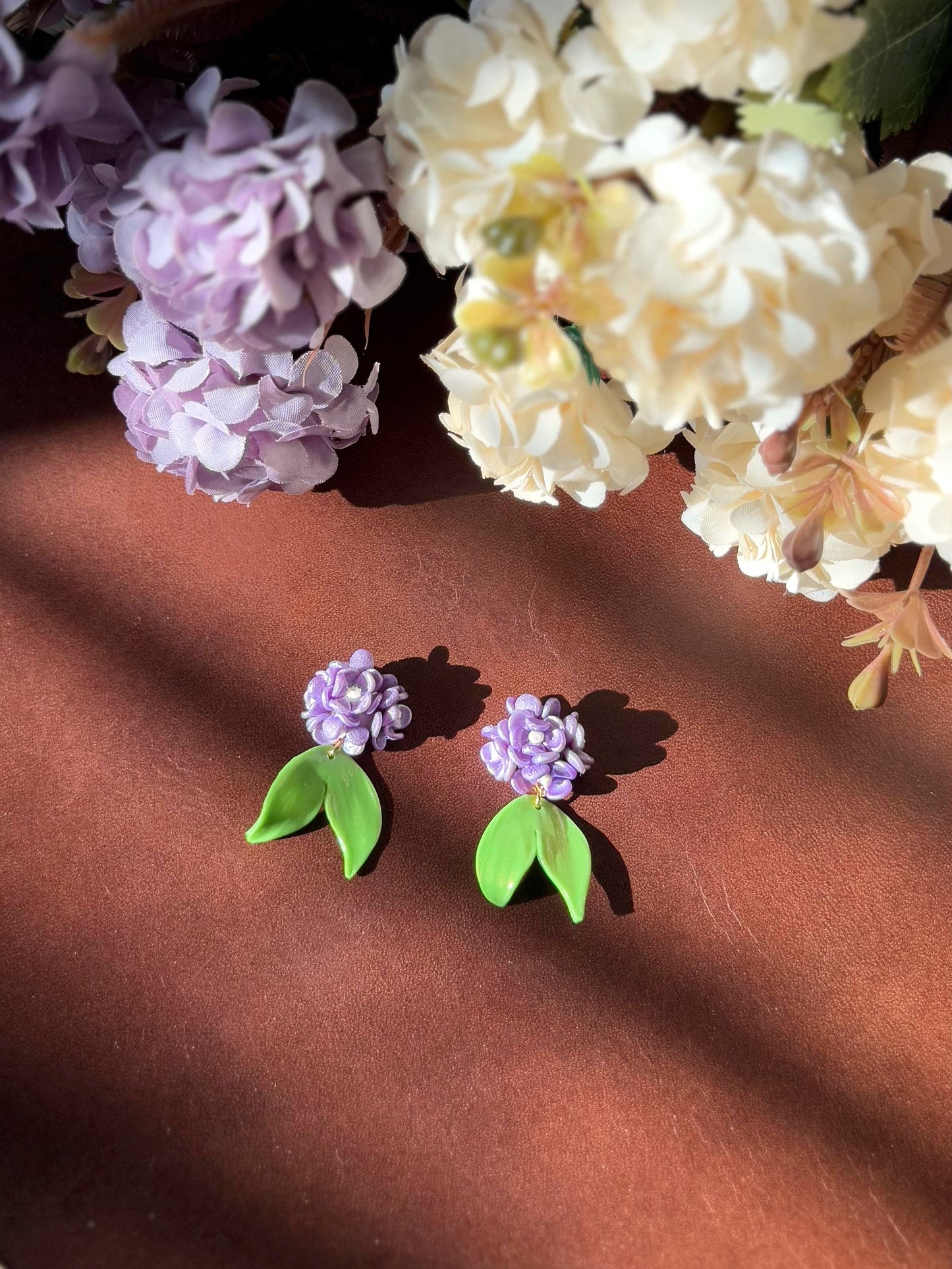 14K Gold-filled Hand-sculpted Floral Earrings - Hydrangea Blossom