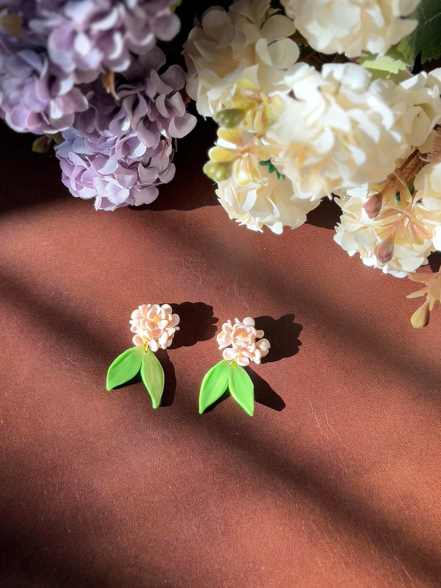 14K Gold-filled Hand-sculpted Floral Earrings - Hydrangea Blossom