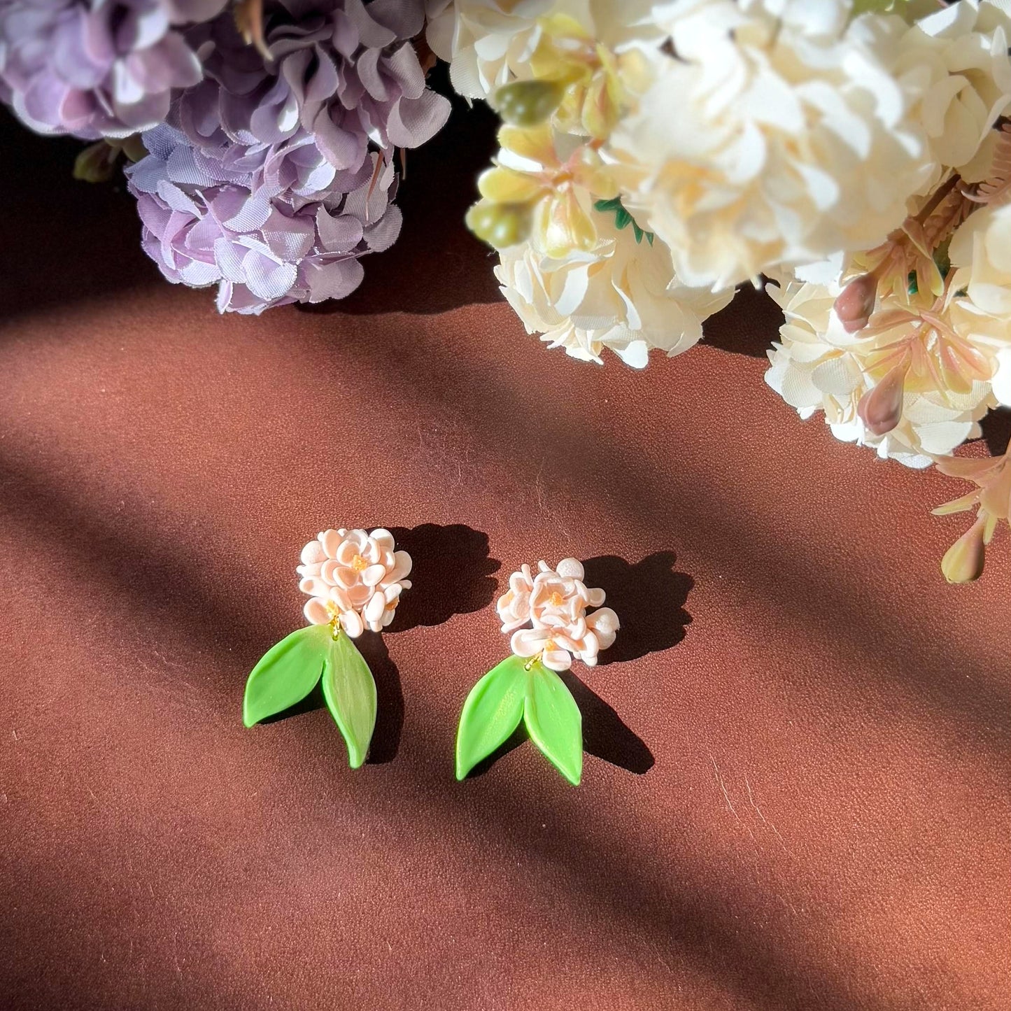 14K Gold-filled Hand-sculpted Floral Earrings - Hydrangea Blossom
