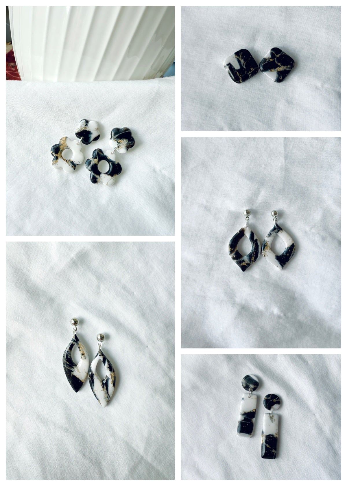 Marble Effects Earrings - Black & Gold