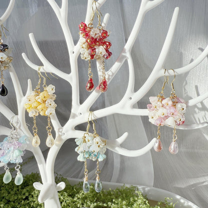 Czech Glass Flower Cluster Dangle Earrings