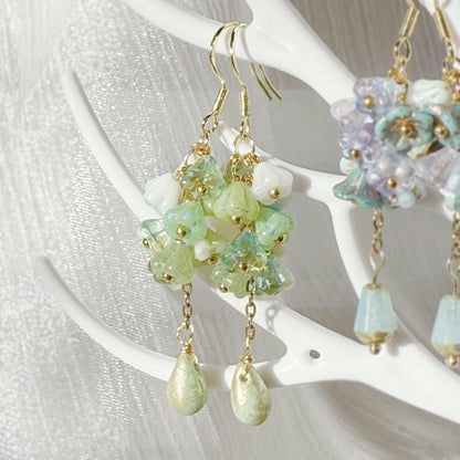 Czech Glass Flower Cluster Dangle Earrings