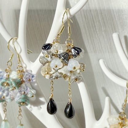 Czech Glass Flower Cluster Dangle Earrings