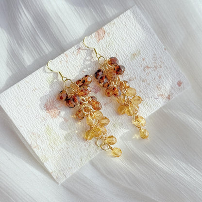 Amber Layered Czech Glass Cluster Earrings