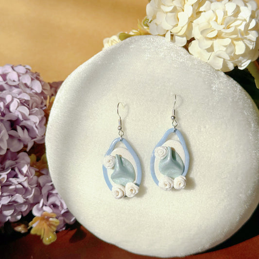 S925 Sterling Silver Hand-sculpted Earrings - Floral Relief (Classic B02)
