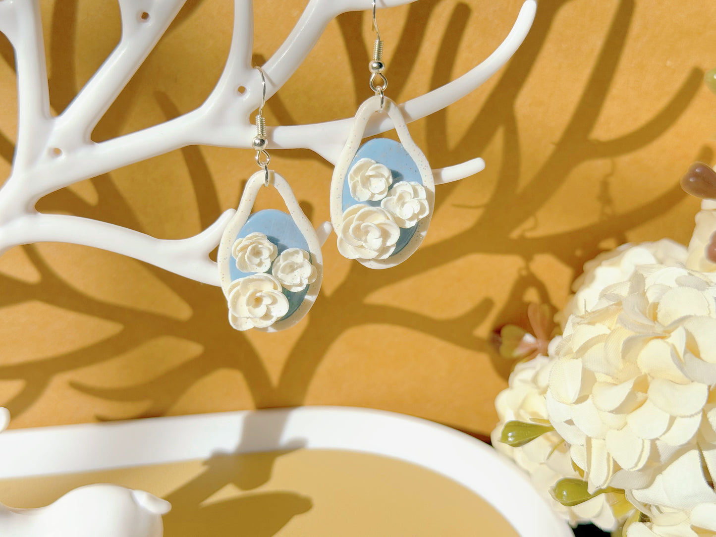 S925 Sterling Silver Hand-sculpted Earrings - Floral Relief (Classic B03)