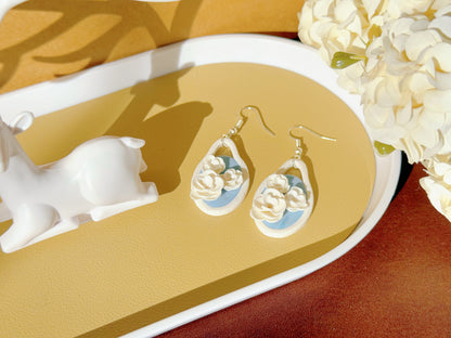 S925 Sterling Silver Hand-sculpted Earrings - Floral Relief (Classic B03)