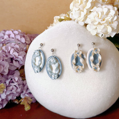 S925 Sterling Silver Hand-sculpted Earrings - Floral Relief (Classic B04)