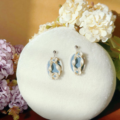 S925 Sterling Silver Hand-sculpted Earrings - Floral Relief (Classic B04)