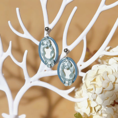S925 Sterling Silver Hand-sculpted Earrings - Floral Relief (Classic B04)