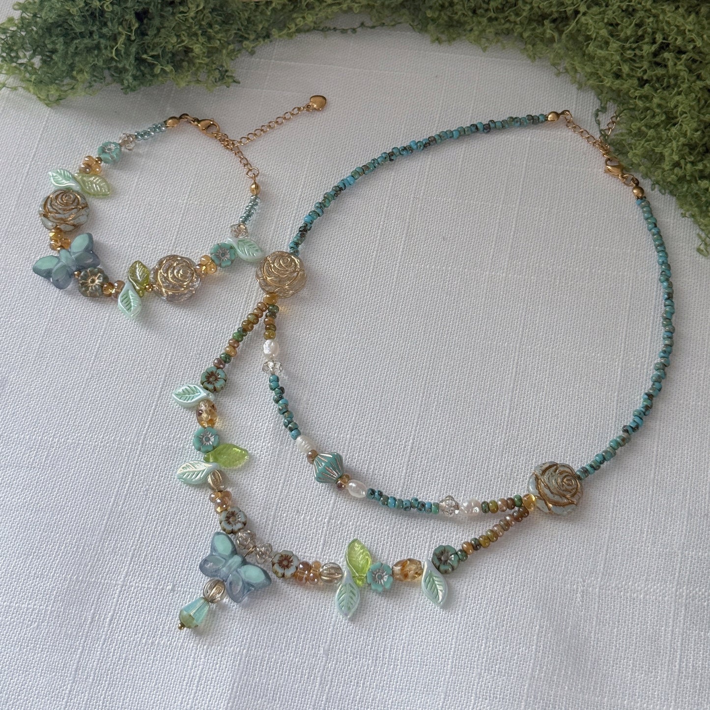 Butterfly Reverie · Light Blue Czech Glass Vintage  Style Bracelets
