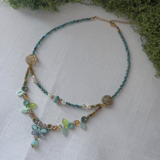 Butterfly Reverie · Light Blue Czech Glass Vintage  Style Necklace