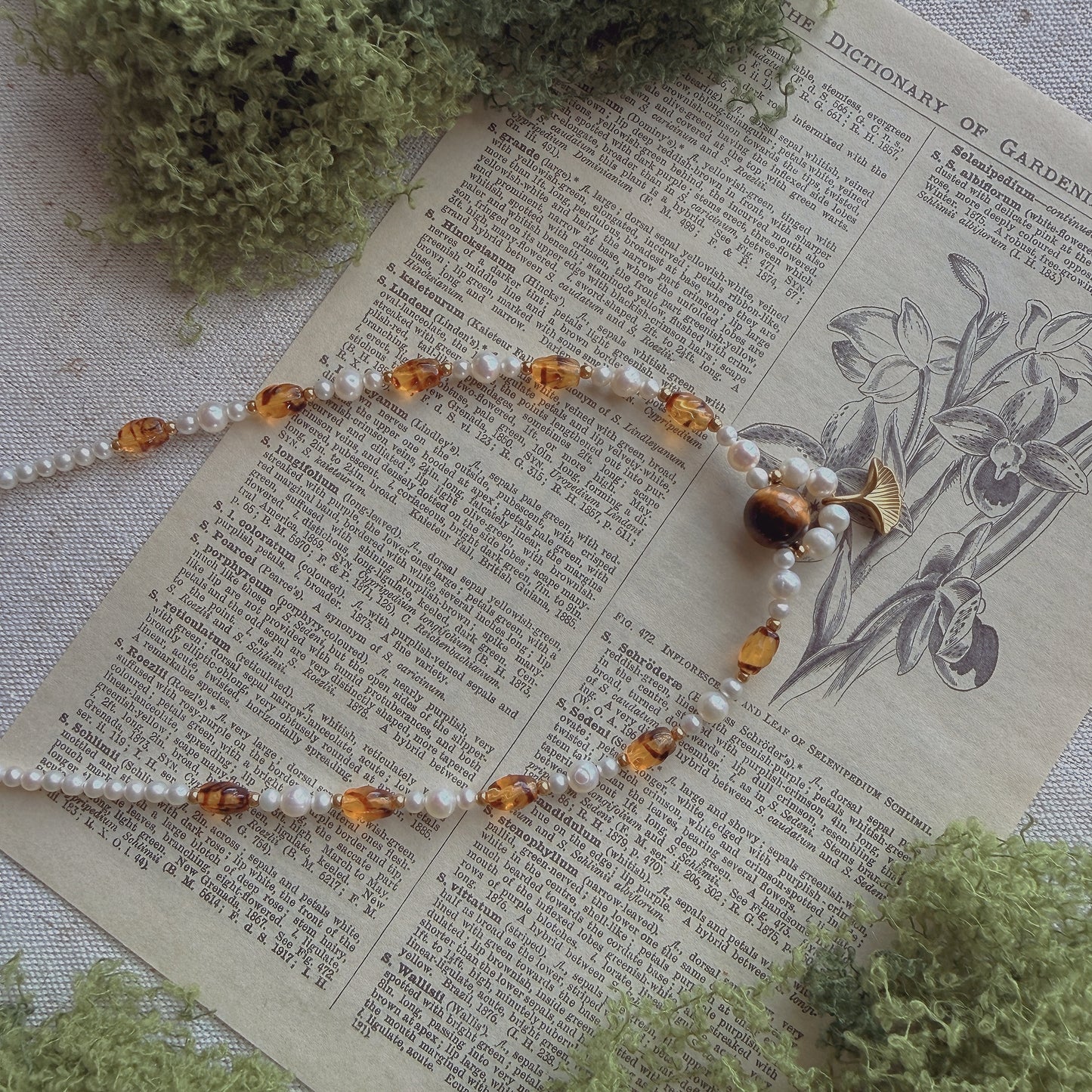 Woodland Glow · Freshwater pearl & Tiger's Eye Necklace