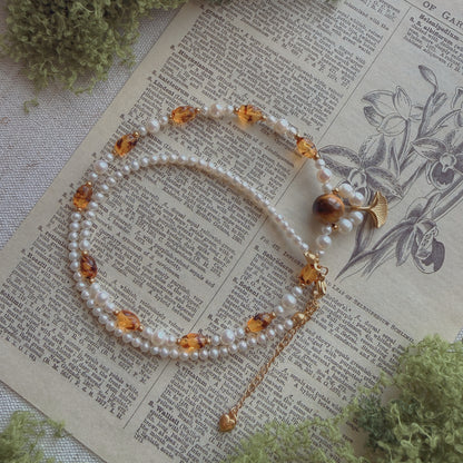 Woodland Glow · Freshwater pearl & Tiger's Eye Necklace