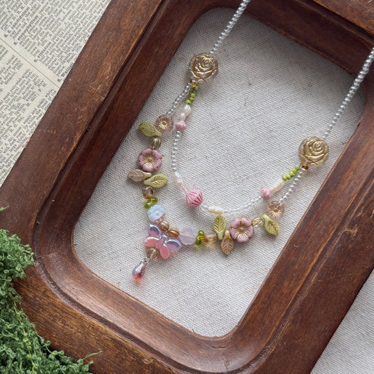 Butterfly Reverie · Faded Rose | Czech Glass Vintage  Style Necklace