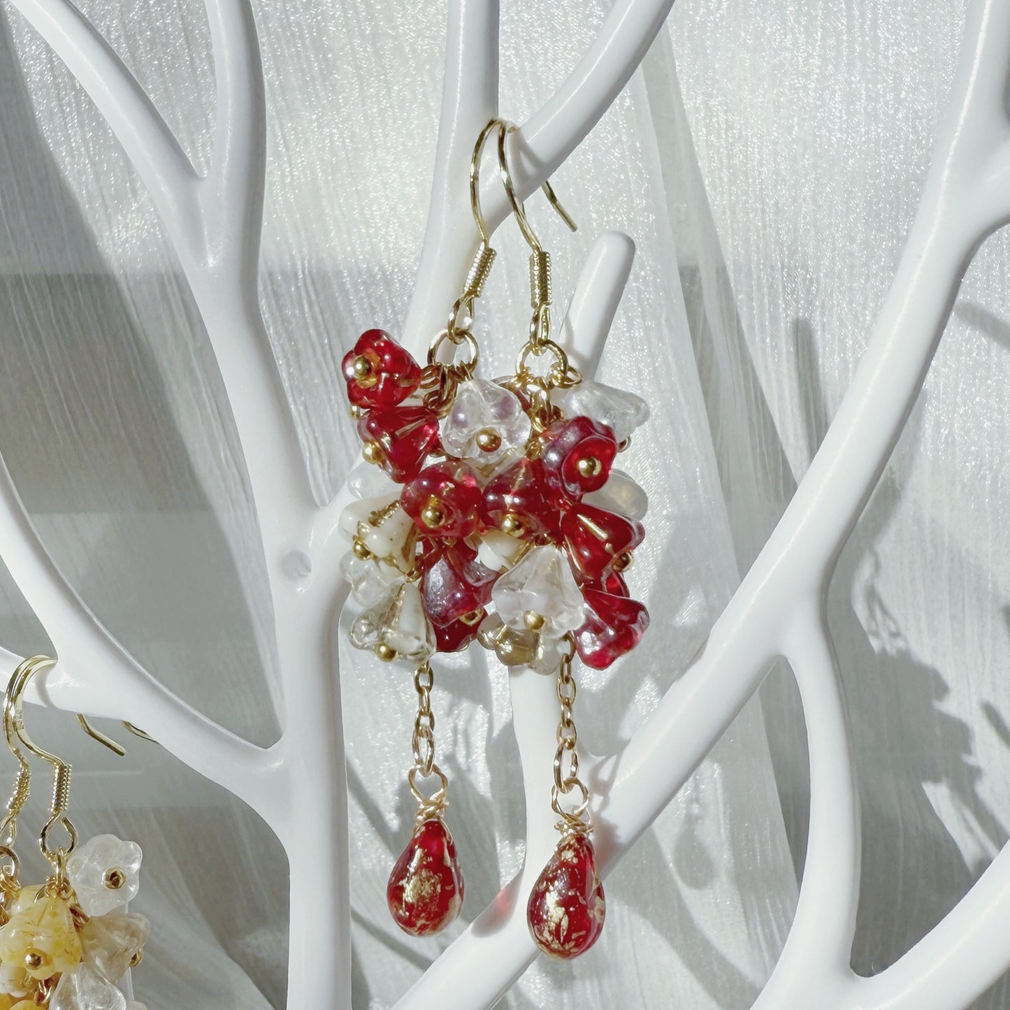 Czech Glass Flower Cluster Dangle Earrings