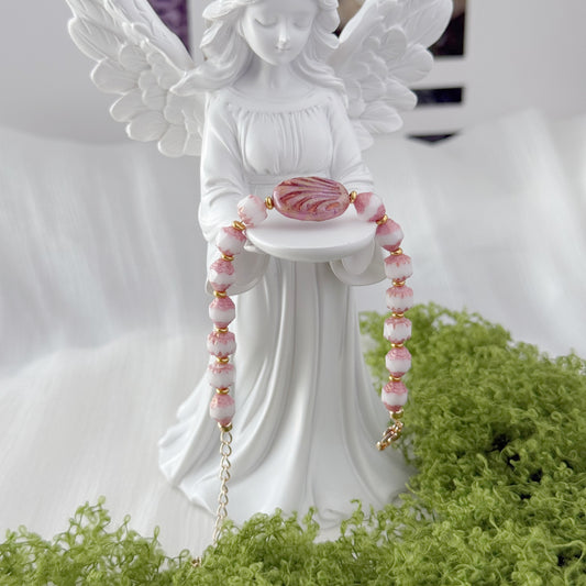 Handmade pink Czech glass beaded bracelet with statement focal bead