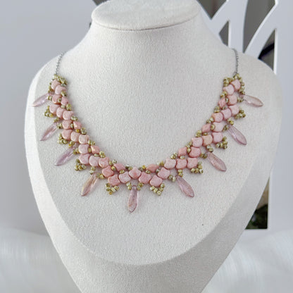 Blush Pink Czech Glass Botanical Necklace