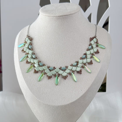 Mint Green Czech Glass Botanical Beaded Necklace