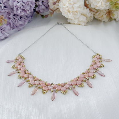 Blush Pink Czech Glass Botanical Necklace