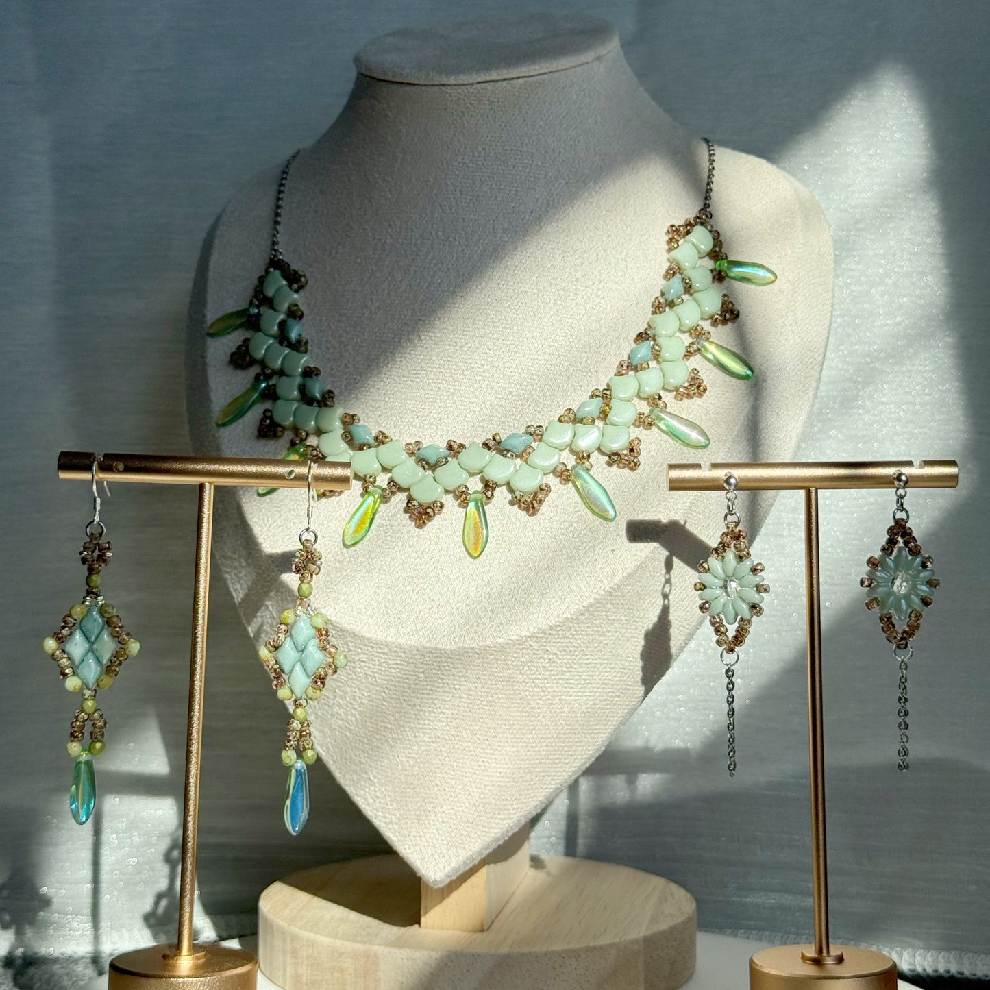 Mint Green Czech Glass Botanical Beaded Necklace