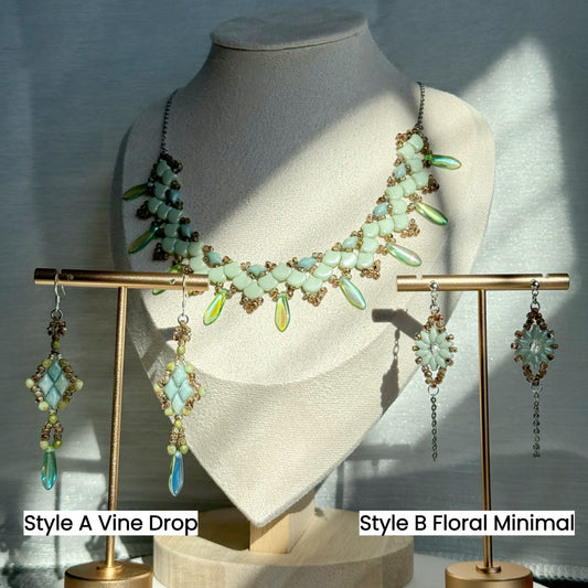 Mint Green Czech Glass Botanical Beaded Earrings