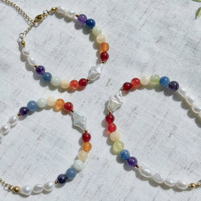Rainbow Collection · Natural Stone & Freshwater Pearl Bracelet