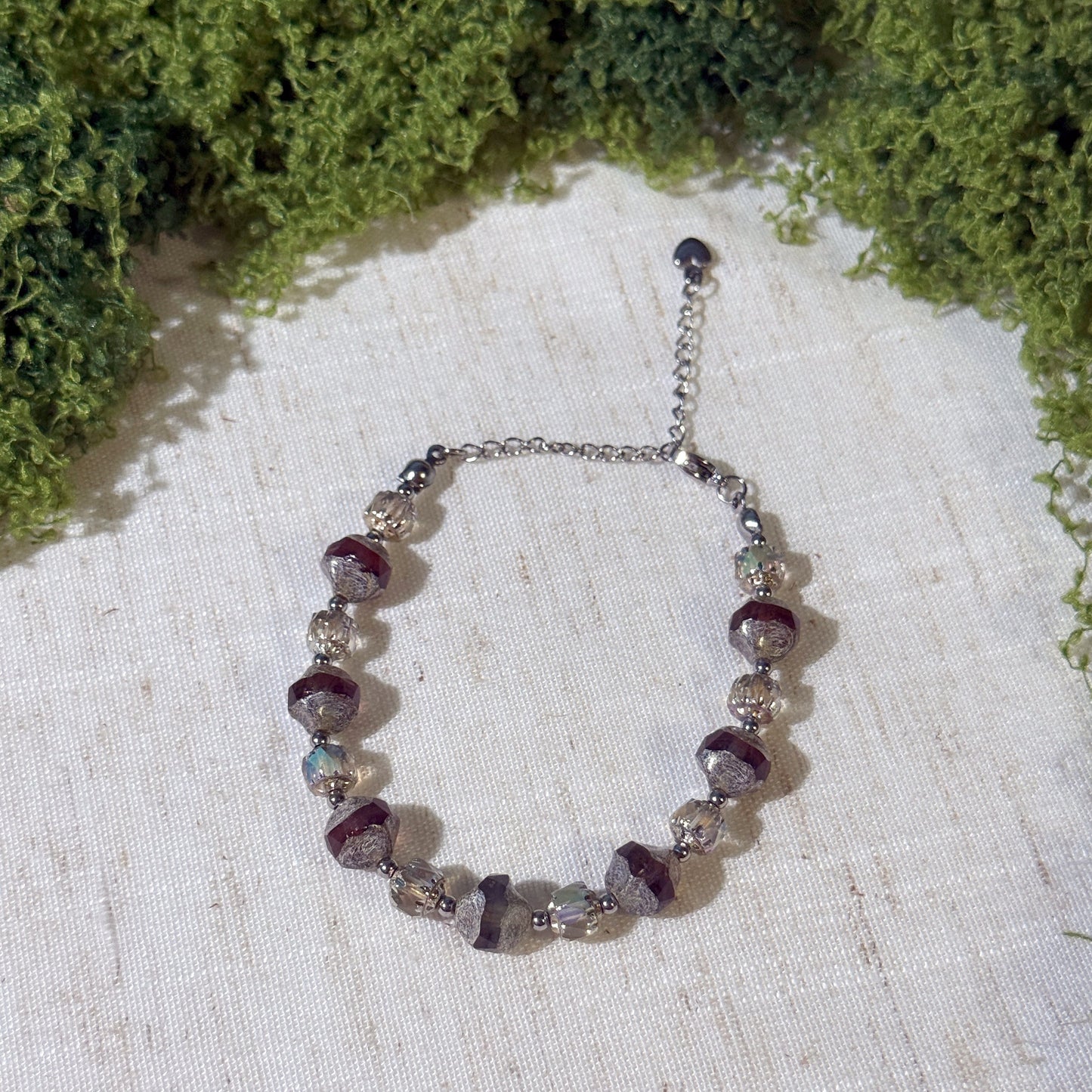 Vintage-style bracelet with silver tone.