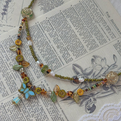 Butterfly Reverie · Blue Czech Glass Vintage  Style Necklace