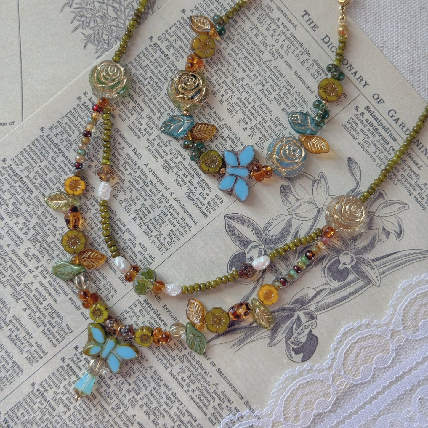 Butterfly Reverie · Blue Czech Glass Vintage  Style Necklace