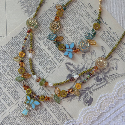 Butterfly Reverie · Blue Czech Glass Vintage  Style Necklace