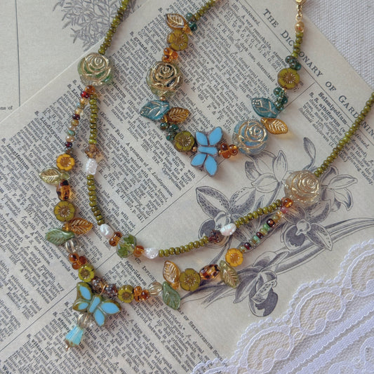 Butterfly Reverie · Blue Czech Glass Vintage  Style Necklace