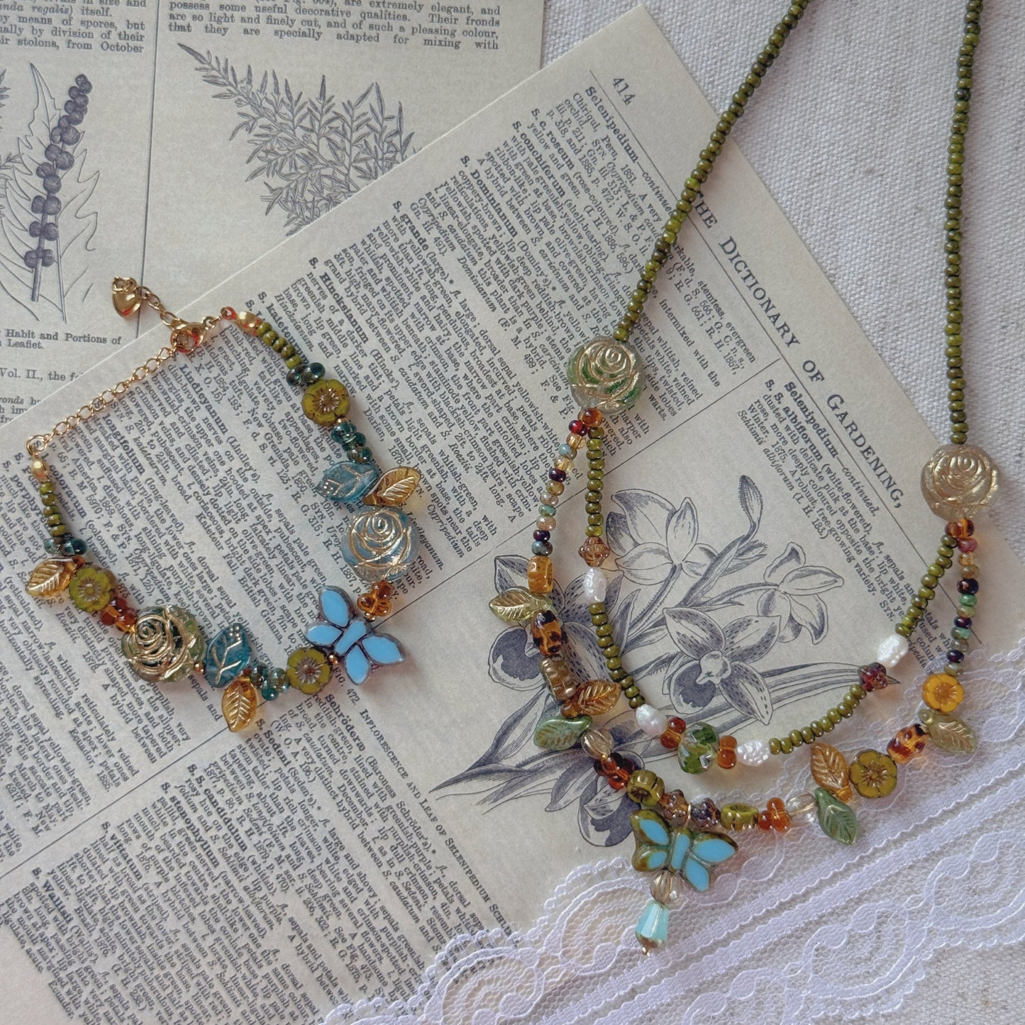Butterfly Reverie · Blue Czech Glass Vintage  Style Necklace