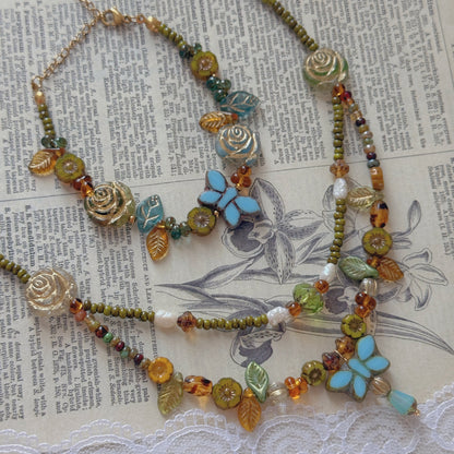 Butterfly Reverie · Blue Czech Glass Vintage  Style Necklace