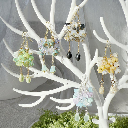 Czech Glass Flower Cluster Dangle Earrings
