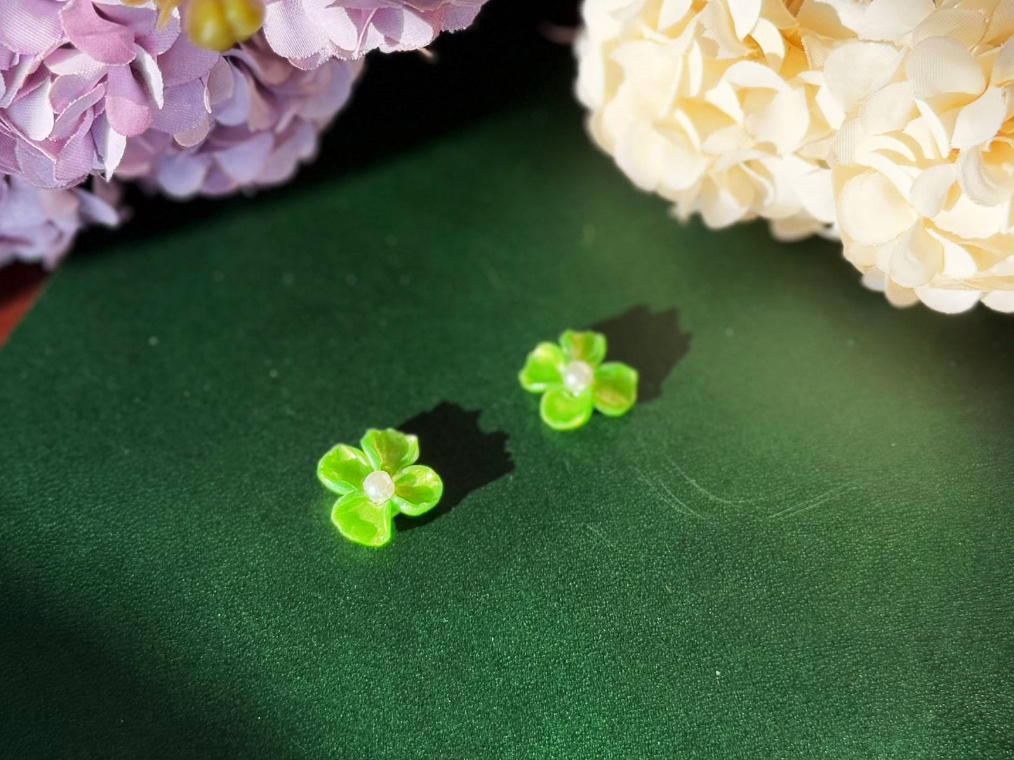 Hand-sculpted Floral Earrings - Clover