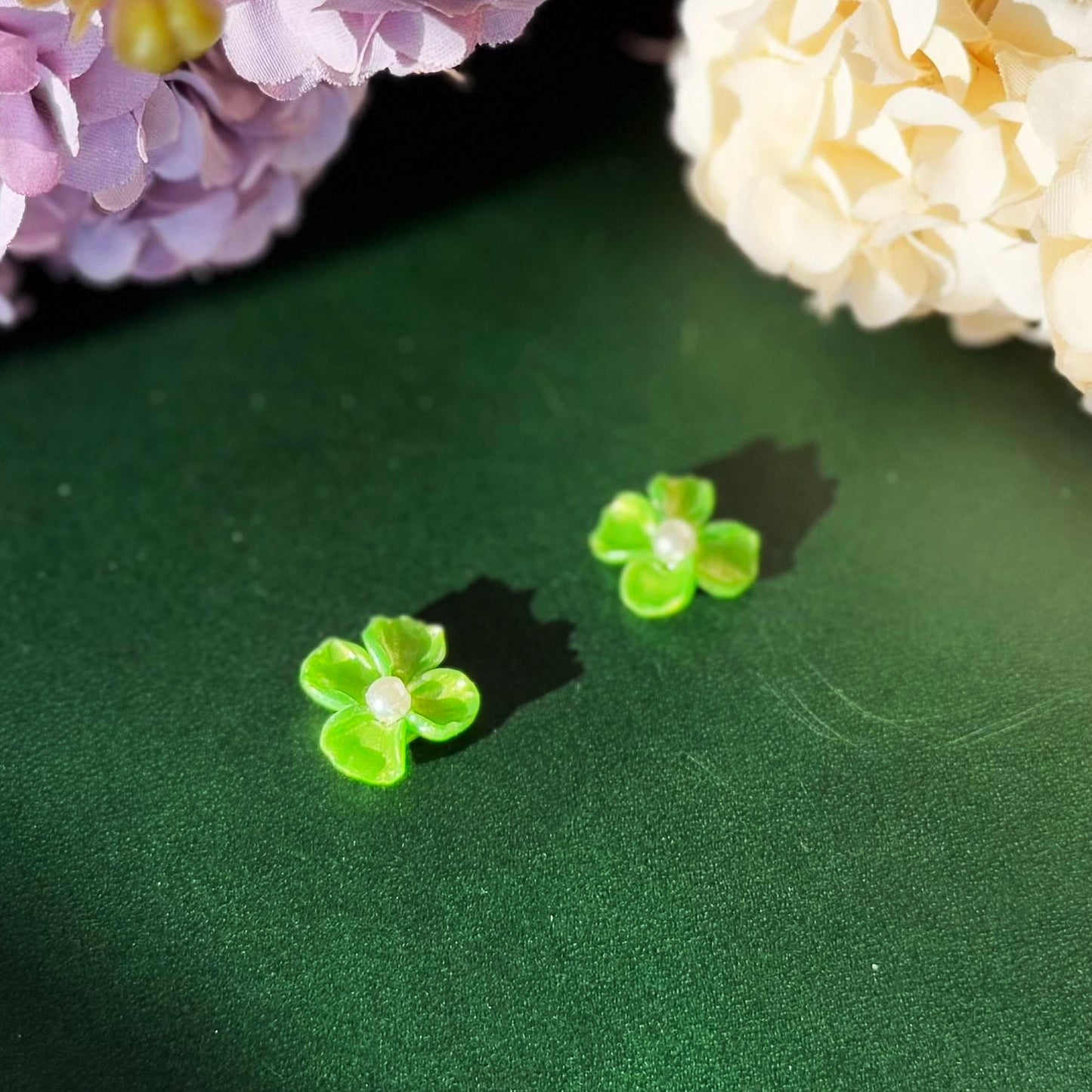 Hand-sculpted Floral Earrings - Clover