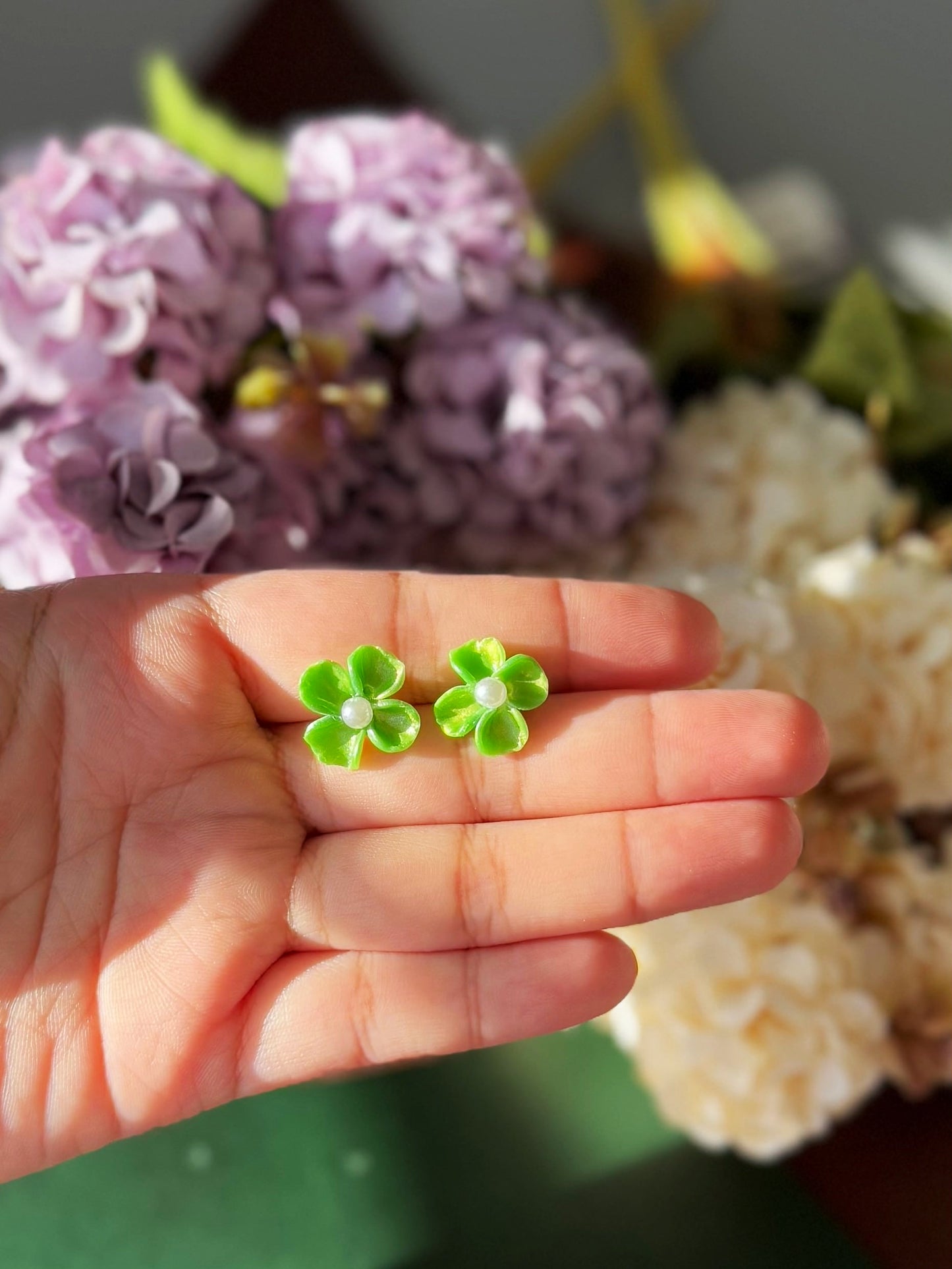 Hand-sculpted Floral Earrings - Clover