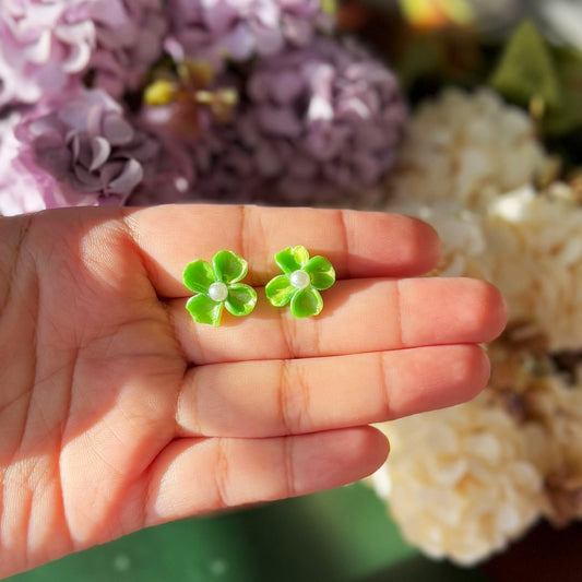 Hand-sculpted Floral Earrings - Clover