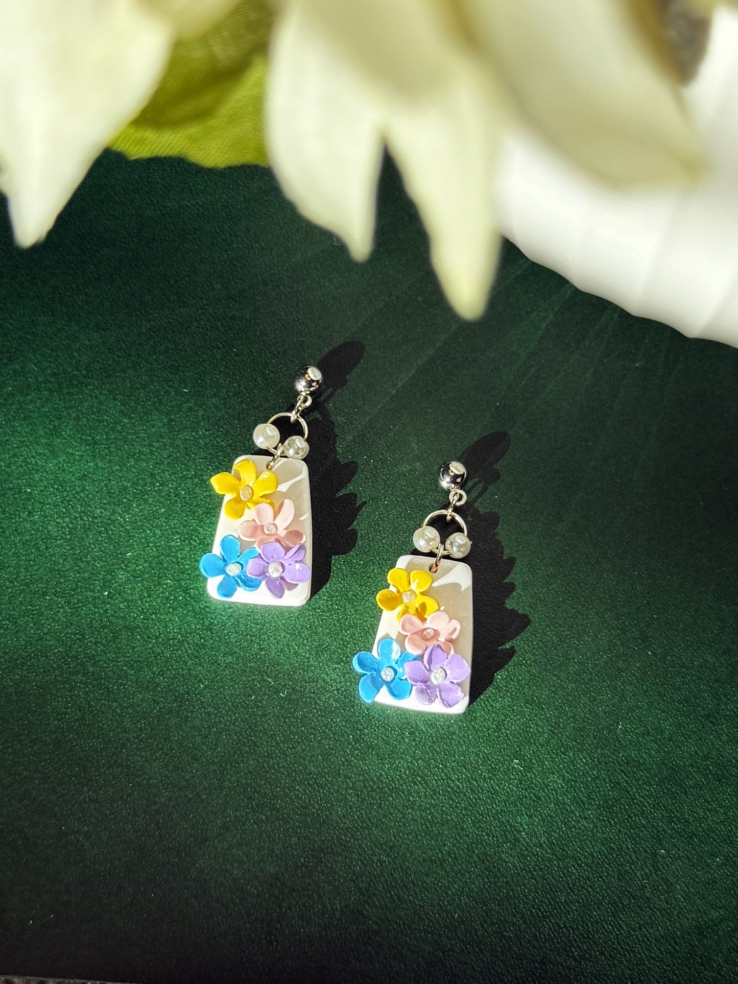 Hand-sculpted Floral Earrings - Floral Mosaic