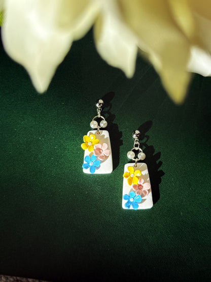 Hand-sculpted Floral Earrings - Floral Mosaic