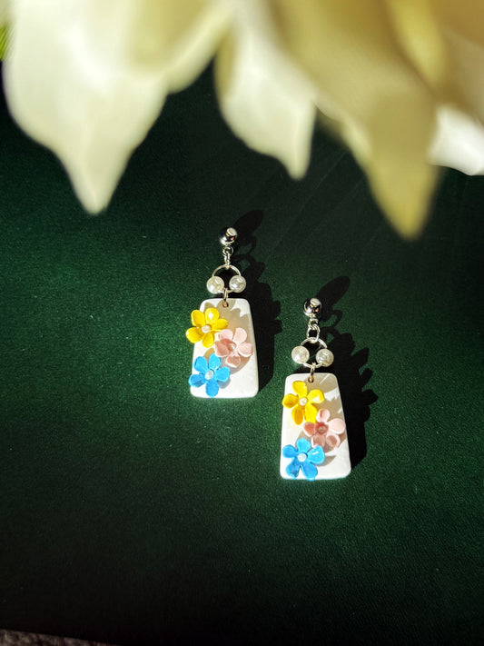 Hand-sculpted Floral Earrings - Floral Mosaic