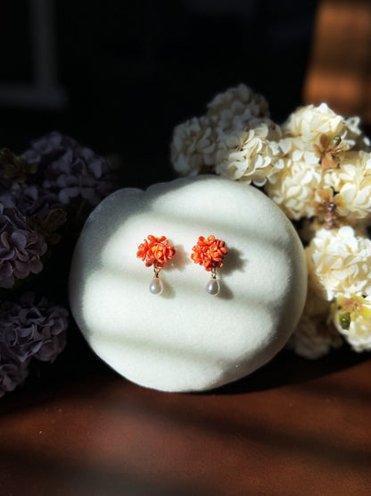 14K Gold-filled Hand-Sculpted Floral Earrings - Golden Osmanthus