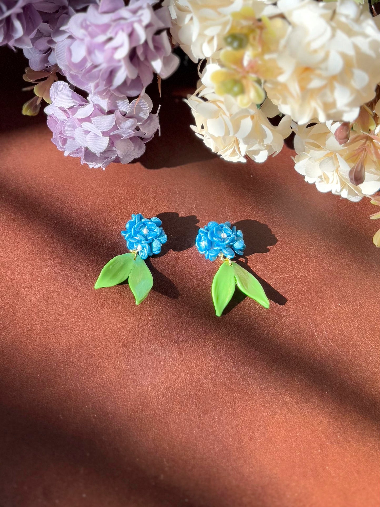 14K Gold-filled Hand-sculpted Floral Earrings - Hydrangea Blossom