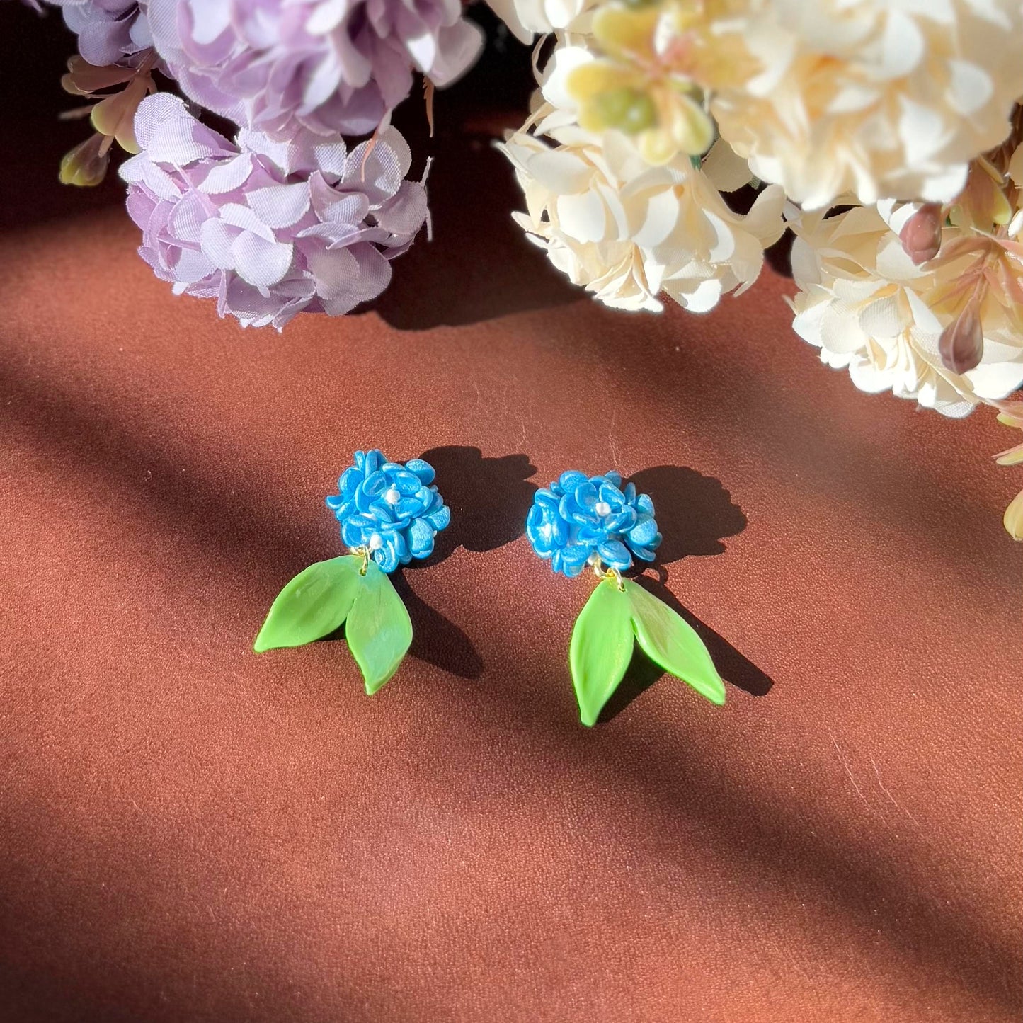 14K Gold-filled Hand-sculpted Floral Earrings - Hydrangea Blossom